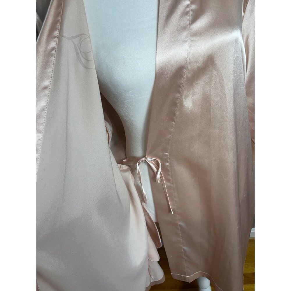 Glam Satin Robe Blush Peach Kimono Boudoir Feminine Intimates Sleep Bath Womens - Picture 6 of 8